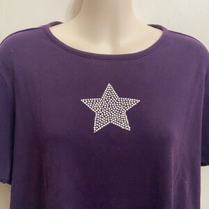 Charter Club Purple with Star Short Sleeves T-shirt Blouse (L)